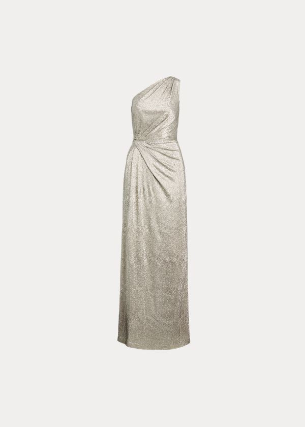 Vestido De Noche Ralph Lauren Mujer Beige Claro - Metallic One-Shoulder - HXAKT9310